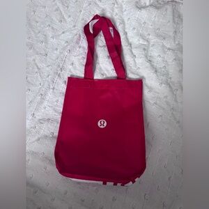 Lululemon Small Red And White Logo Reusable Shopping Gift Bag Tote 12” x9”x4”